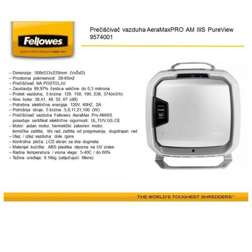 Fellowes Proči&scaron;ćivač vazduha AeraMaxPRO AM IIIS PureView 9574001 Cene