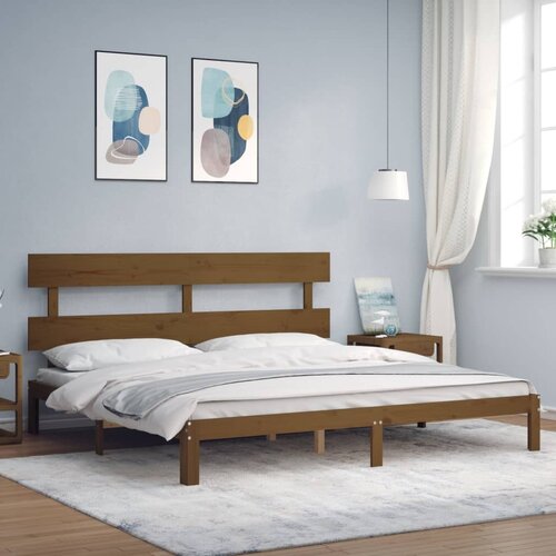 VidaXL Posteljni okvir z vzglavjem medeno rjav 200x200 cm trden les Slike