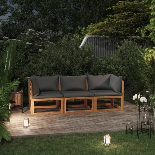 vidaXL Vrtni kavč za 3 osebe z blazinami trden akacijev les