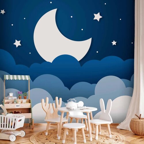  Foto tapeta - Moon dream - clouds on a dark blue sky with stars for children 250x175 Premium Cene