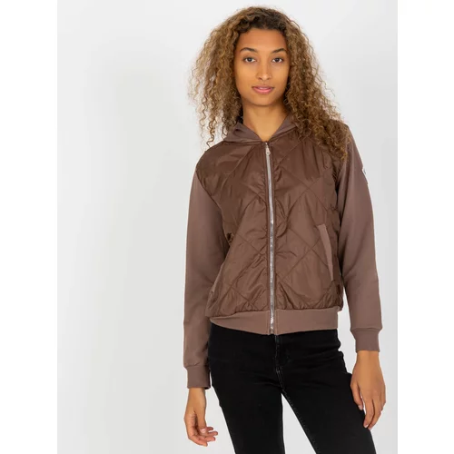 Fashion Hunters RUE PARIS brown quilted bomber sweatshirt with pockets