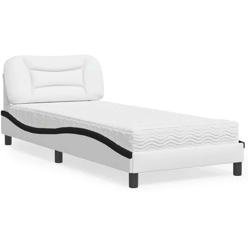  Krevet s madracem bijeli-crni 90 x 190 cm od umjetne kože
