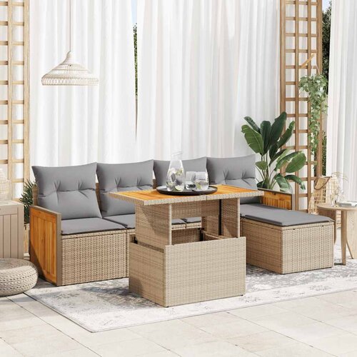 VidaXL 6-dijelni set vrtnih sofa s jastucima bež od poliratana bagrem Slike