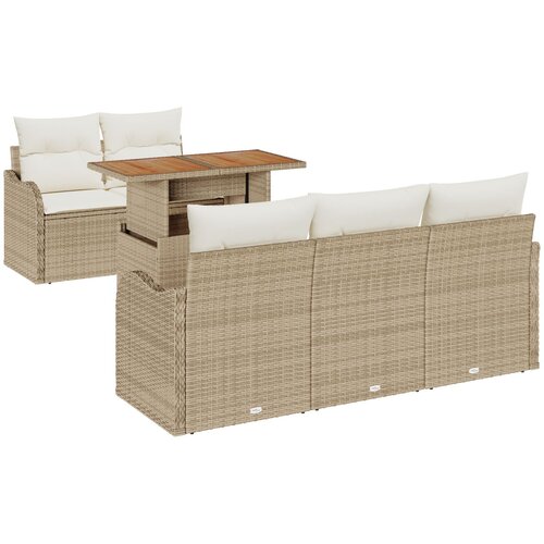 VidaXL 6-delna vrtna sofa set z blazinami bež poli ratan akacija, 2-sedežna vrtna sofa z blazinami bež poli ratan Slike