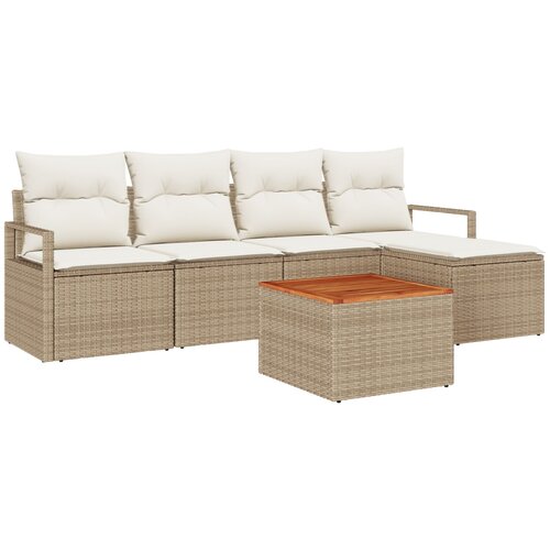 vidaXL Set od 6 komada vrtnog namještaja s jastučićima bež poly rattan, dvosjedna vrtna sofa s jastučićima bež poly rattan Cene