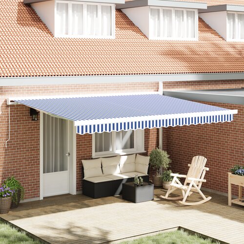 vidaXL Ručna uvlačiva tenda Plava i bijela 450x300 cm Cijene