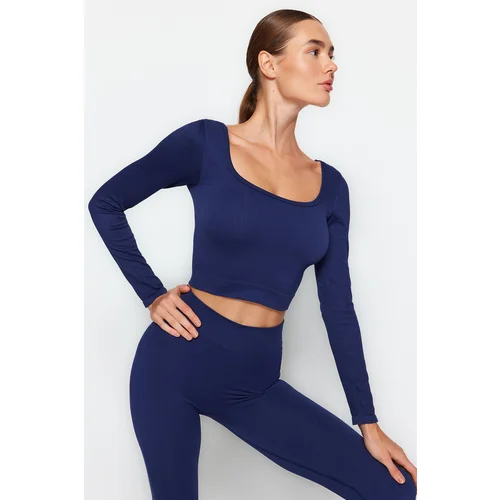 Trendyol Dark Navy Seamless/Seamless Crop Extra Stretchy Square Neck Sports Blouse