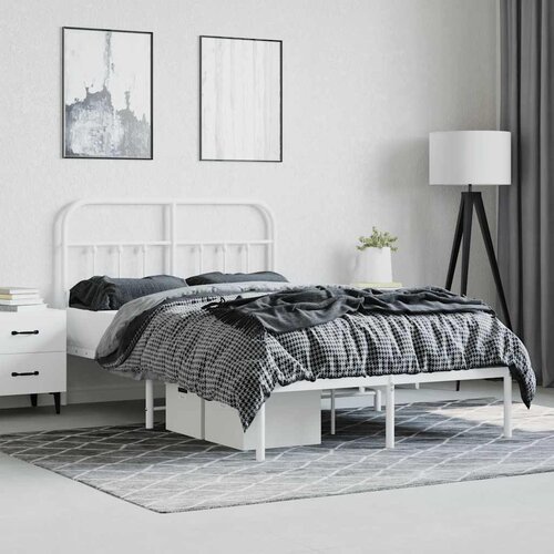  Metalni okvir za krevet s uzglavljem bijeli 120 x 190 cm Slike