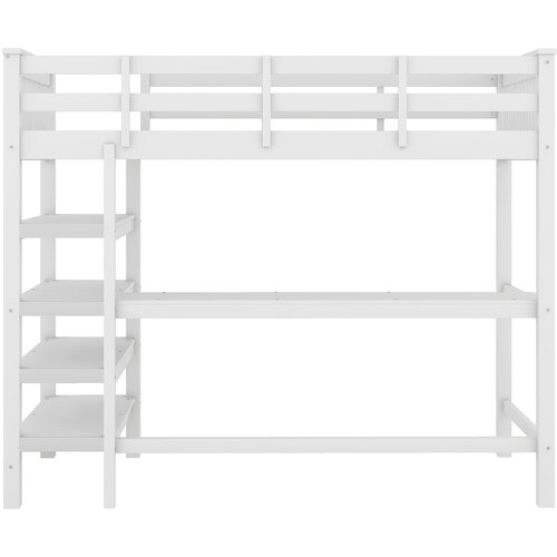 Lumor Postelja z mezzanine 90x200 cm z pisalno mizo in policami za shranjevanje - Borov les + MDF - Bela, (22156141) Cene