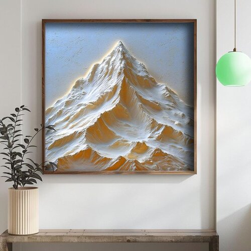 Wallxpert uramljena mdf slika DOS056-50, snežni planinski vrh u reljefnom stilu, 50 x 50 cm Cene