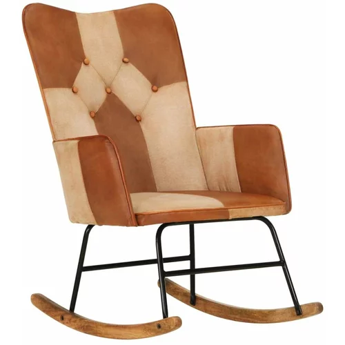 Stolica za ljuljanje od prave kože i platna smeđa