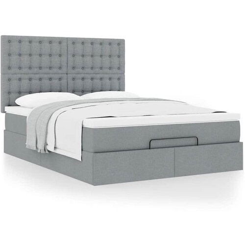vidaXL Otomanski posteljni okvir z vzmetnico siv 140x190 cm blago Cene