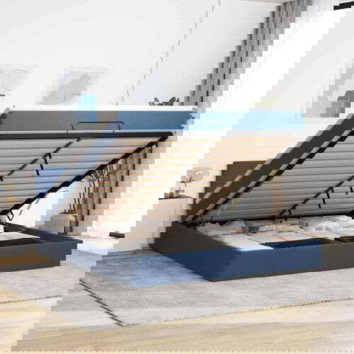 vidaXL Otomanski posteljni okvir z vzmetnico moder 160x200 cm blago Cene