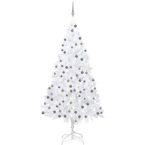  Umjetno osvijetljeno božićno drvce s kuglicama bijelo 240 cm