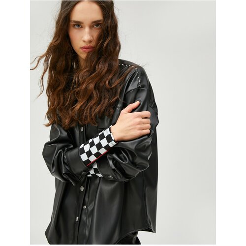 Koton Leather Jacket Oversize Pocket Staple Detailed Shirt Collar Slike