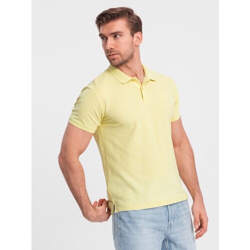 Ombre BASIC men's single color pique knit polo shirt - yellow Cene