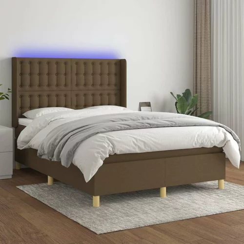  Box spring postelja z vzmetnico LED temno rjava 140x190cm blago, (20901432)
