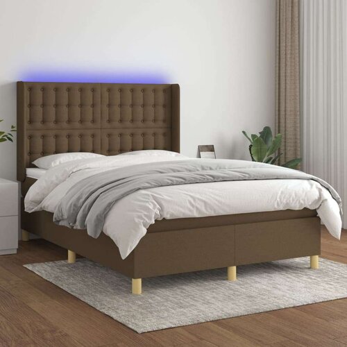  Krevet box spring s madracem LED tamnosmeđi 140x190 cm tkanina Slike