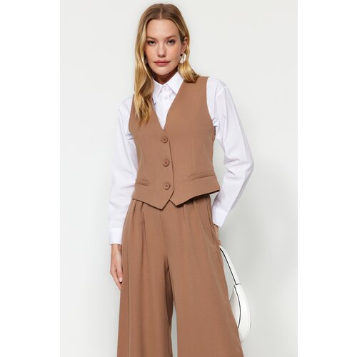 Trendyol Camel Vest-Pants Weave Upper-Upper Set Cene