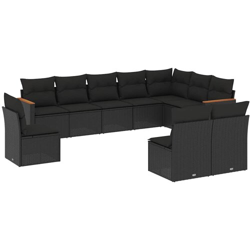  10-dijelni set vrtnih sofa s jastucima crni od poliratana Crna 62 x 62 x 69 cm Slike