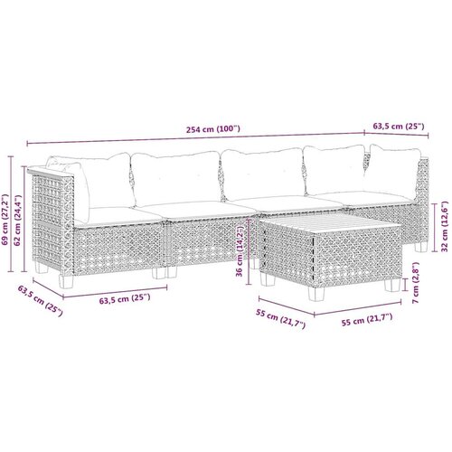 VidaXL 5-dijelni vrtni set sofa s jastucima bež od poliratana Slike