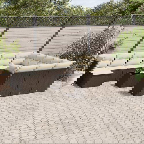 VidaXL 13-dijelni set vrtnih sofa s jastucima smeđi od poliratana Slike