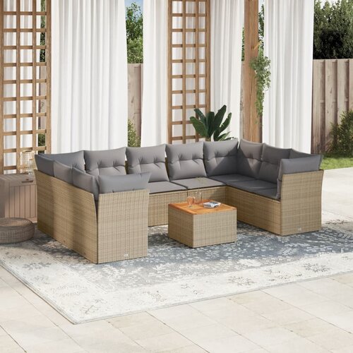 VidaXL 10-dijelni set vrtnih sofa s jastucima bež od poliratana Slike