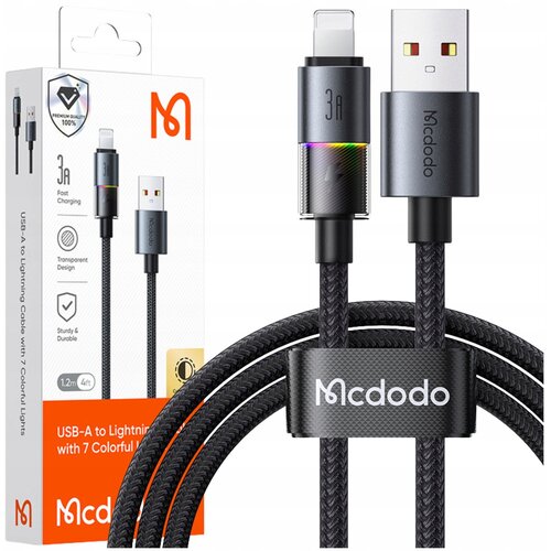 McDodo USB KABEL ZA HITRO POLNJENJE ZA IPHONE LIGHTNING 3A 36W 1M LED ČRN, (5000334542) Cene