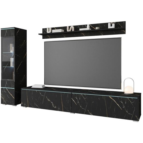 P & B Dnevni Regal Vera, Črna Marmorirana, 3-Delno, Led Cene
