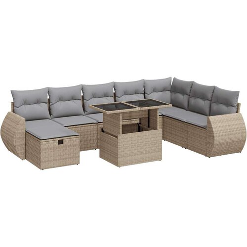 VidaXL 9-dijelni set vrtnih sofa s jastucima bež od poliratana Slike