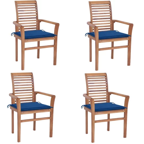 vidaXL Jedilni stoli 4 kosi s kraljevsko modrimi blazinami tikovina