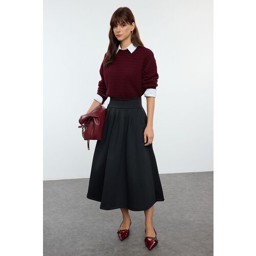 Trendyol Black High Waist Flared Pleat Detailed Midi Skirt Slike