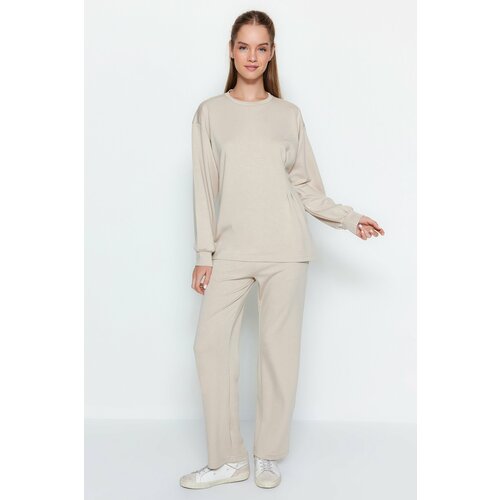 Trendyol Stone Cotton Tunic-Pants Knitted Top and Bottom Set Slike