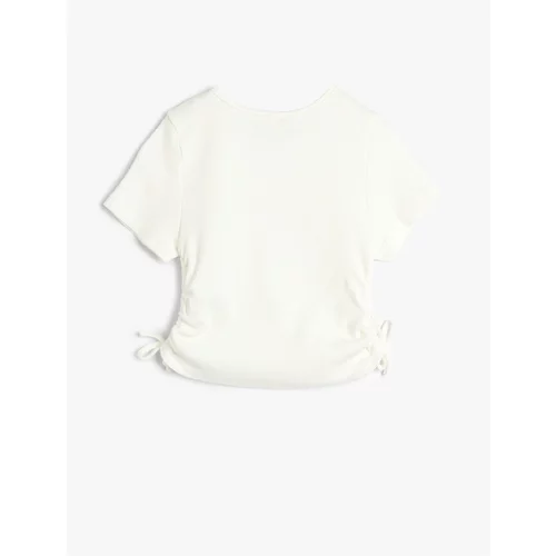 Koton Crop T-Shirt Motto Printed Ribbed Short Sleeve Cotton