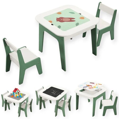 Kinder Home Dječji stol sa stolicama 4 u 1 GINGER HOME, 2 ploče, crna ploča i ploča za slaganje konstrukтора tipa LEGO, Forest Cijene