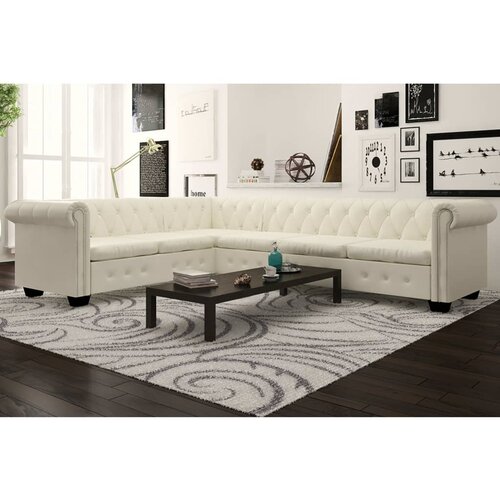 VidaXL Kotni kavč Chesterfield za 6 oseb, bel, umetno usnje Slike