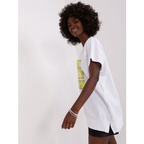 Fashion Hunters Cotton blouse with white and lime print Slike