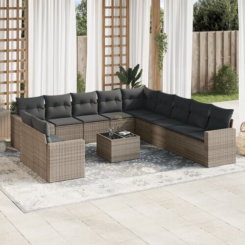 VidaXL 12-dijelni set vrtnih sofa od poliratana s jastucima sivi Slike