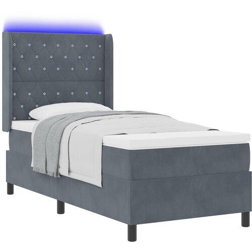 vidaXL Postelja z vzmetnico in LED temno siva 90x190 cm žamet, (22049820) Cene