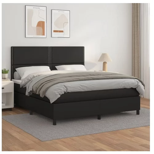  Box spring postelja z vzmetnico črn 180x200 cm umetno usnje