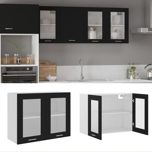 The Living Store Viseča steklena omarica črna 80x31x60 cm iverna plo&amp;scaron;ča - Viseča Steklena Omarica, (21431863) Slike