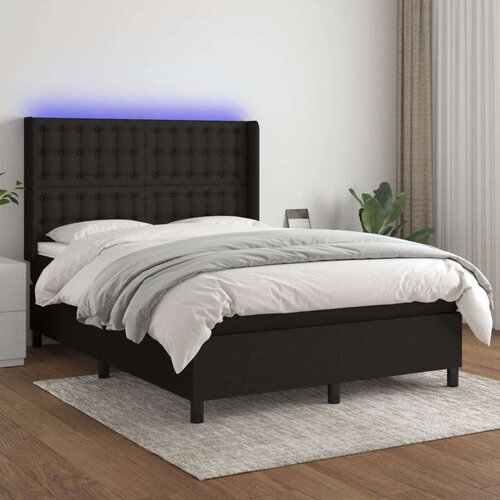  Box spring postelja z vzmetnico LED črna 140x200 cm blago, (20897484) Cene