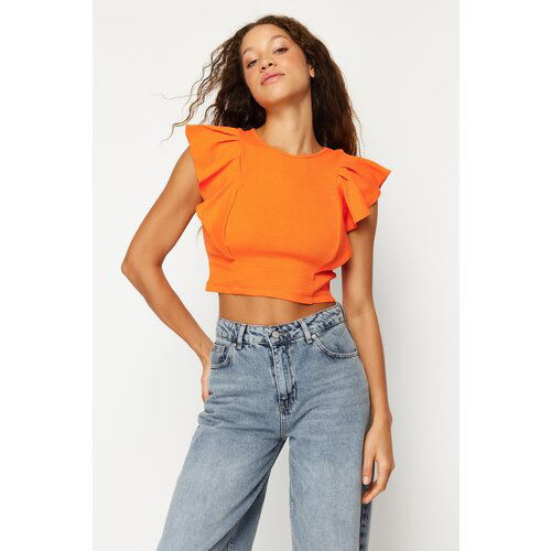 Trendyol Orange Ribbed Sleeves Flexible Crop Knitted Knitted Blouse Cene