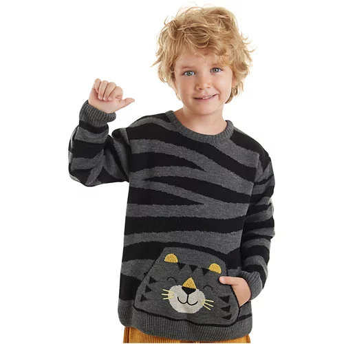 Denokids Tiger Boy Gray Knitwear Sweater