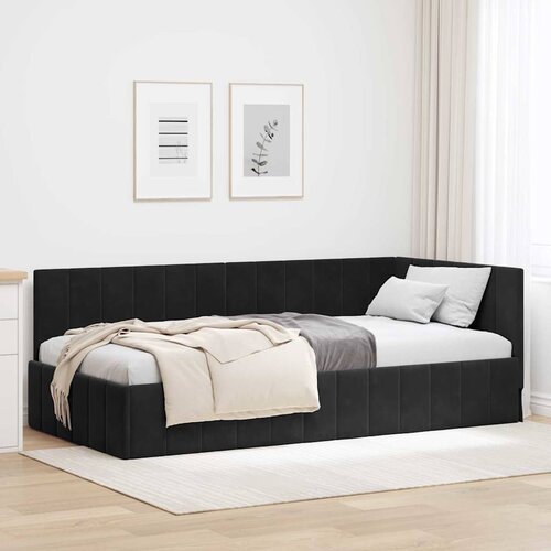  Kutni okvir kreveta s uzglavljem Crna 90 cm x 190 cm Baršun Cene