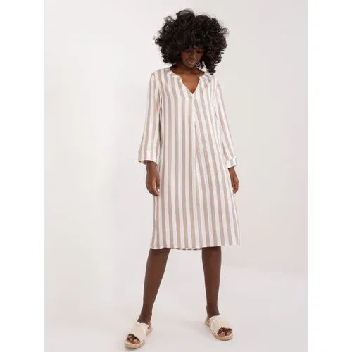 Fashion Hunters White and beige loose dress with pockets SUBLEVEL