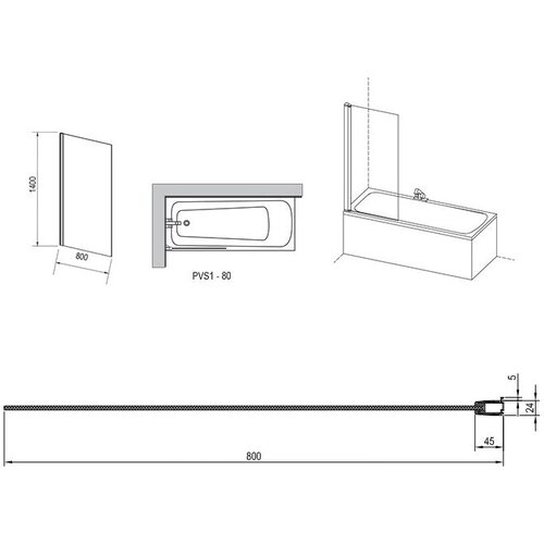 Ravak 79840100Z1 Pivot 140 x 80 fiksna steklena stena za kad Slike