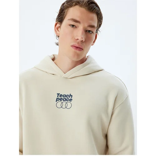 Koton Hooded Sweatshirt Oversize Slogan Printed Kangaroo Pocket Detail Raised Cotton Blend