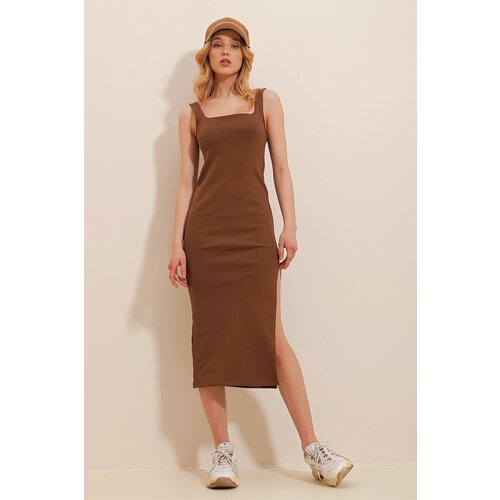 Trend Alaçatı Stili Dress - Brown - Bodycon Slike