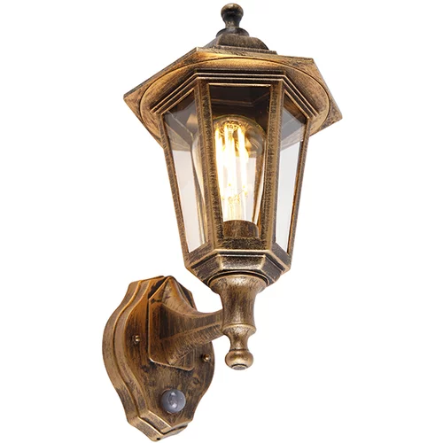 QAZQA Klasična zunanja stenska svetilka starinsko zlato s senzorjem gibanja - New Haven